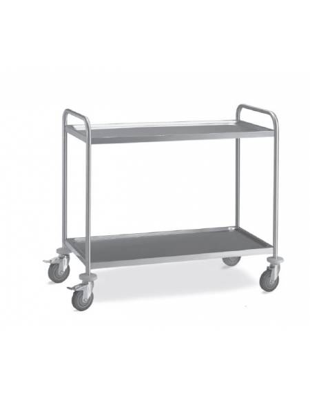 Carrello in acciaio inox AISI 201 - 2 ripiani stampati da cm 80x50 - Portata totale Kg 80 - cm 89x59x94h