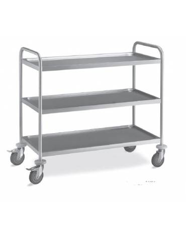 Carrello in acciaio inox - 3 ripiani stampati da cm 80x50 - Portata totale Kg 80 - cm 89x59x94h