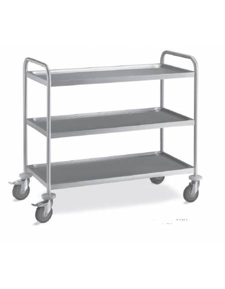 Carrello in acciaio inox AISI 201- 3 ripiani stampati da cm 80x50 - Portata totale Kg 80 - cm 89x59x94h
