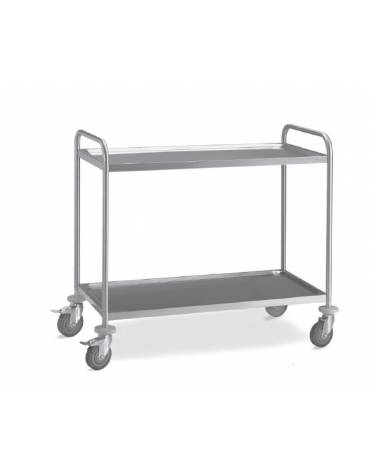 Carrello in acciaio inox AISI 201 - 2 ripiani stampati da cm 100x60 - Portata totale Kg 80 - cm 109x69x94h