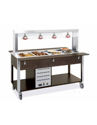 Carrello buffet termico con parafiato fisso e lampade a infrarossi - 2x1/1 GN - colore Nero - cm 80x68x144h