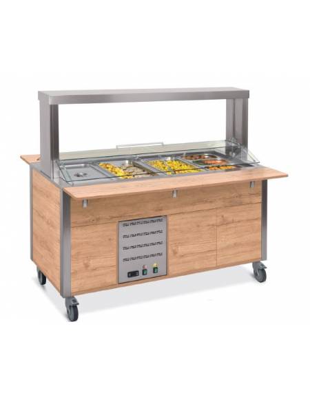 Carrello buffet termico armadiato, con parafiato mobile e LED - 2x1/1 GN - colore Rovere o Wengè - cm 80x68x144h