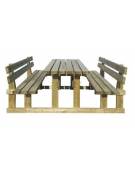Set tavolo e 2 panche con schienale per pic-nic realizzato in legno di pino impregnato in autoclave - cm 190x82h