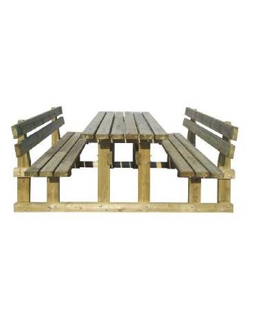 Set tavolo e 2 panche con schienale per pic-nic realizzato in legno di pino impregnato in autoclave - cm 190x82h