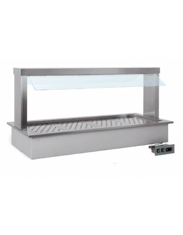 Vasca riscaldata bagnomaria da incasso in acciaio inox - parafiato fisso con LED - 4xGN1/1 - cm 161x68x78h