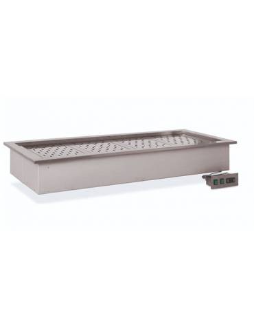 Vasca riscaldata bagnomaria da incasso in acciaio inox - 2xGN1/1 - Temperatura +30° / +90° C - cm 80x68x22h