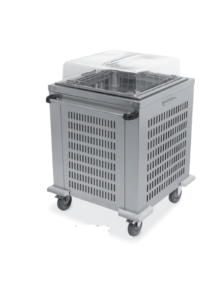 Carrello sollevatore cesti refrigerabile in acciaio inox  - portata 5 / 9 cesti - cm 76x79,4x93/108h