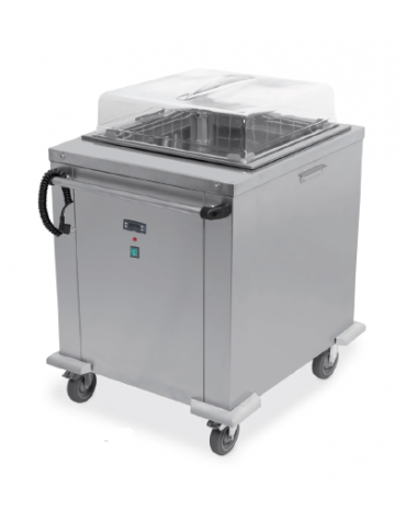 Carrello sollevatore cesti riscaldato in acciaio inox  - portata 5 / 9 cesti - cm 76x79,4x93/108h