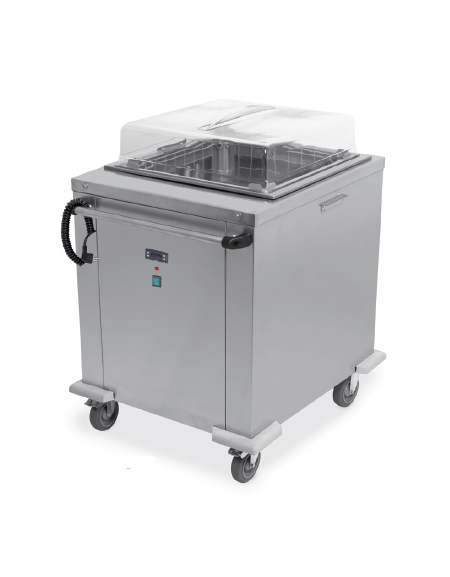 Carrello sollevatore cesti riscaldato in acciaio inox  - portata 5 / 9 cesti - cm 76x79,4x93/108h