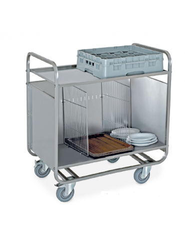 Carrello trasporto piatti/vassoi impilati in acciaio inox, con ripiano superiore - portata 200 kg - cm 90x60x102h