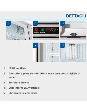 Congelatore porta a vetro e spot luminoso 270Lt - refrigerazione statica con ventola di assistenza - mm 595x640x1865h