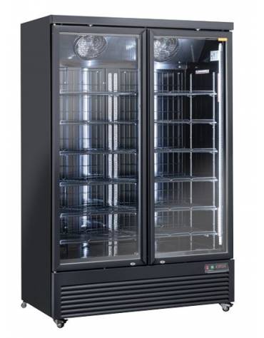 Armadio congelatore nero con doppia porta a vetro, capacità Lt 1084 - refrigerazione ventilata -18°/-22°C  - cm 134x76x204h