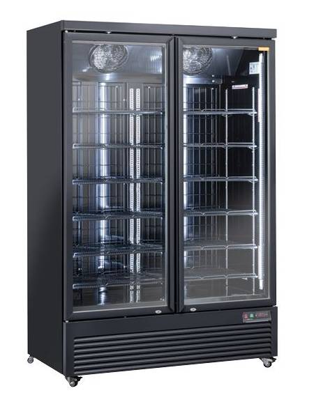 Armadio congelatore nero con doppia porta a vetro, capacità Lt 1084 - refrigerazione ventilata -18°/-22°C  - cm 134x76x204h