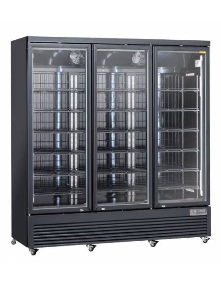 Armadio congelatore nero con tripla porta a vetro, capacità Lt 1450 - refrigerazione ventilata -18°/-22°C  - cm 188x76x204h