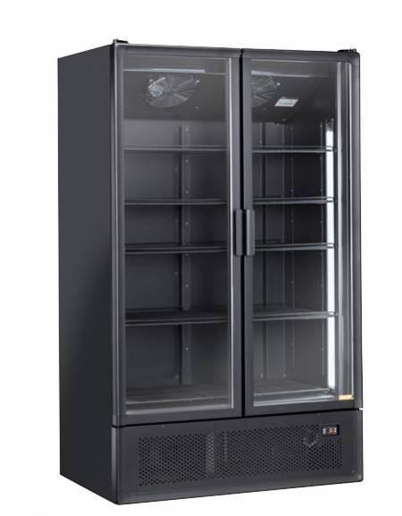 Vetrina doppia porta a battente per bibite - colore nero - refrigerazione ventilata +2°/+10°C - cm 120x79,1x203,5h