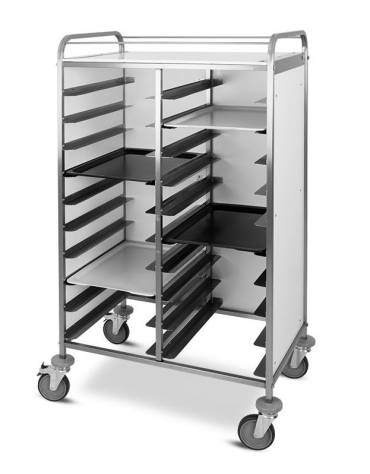 Carrello portavassoi con pannelli su 3 lati in lamiera bianca - Portata 36 vassoi EN - cm 129x60x172h