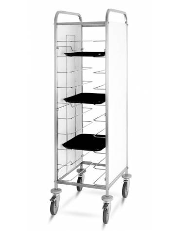 Carrello portavassoi universali con pannelli su 2 lati in lamiera elettrozincata bianca - Portata 12 vassoi - cm 52x60x183h