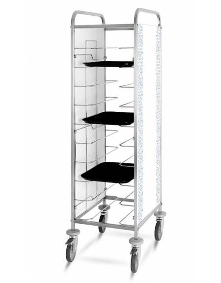 Carrello portavassoi universali con pannelli su 2 lati in lamiera bianca - Portata 36 vassoi - cm 138x60x183 h