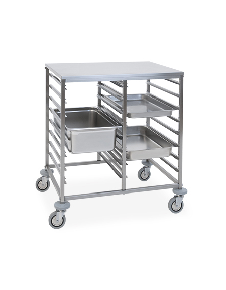 Carrello portateglie in acciaio inox - Portata 8+8 teglie GN1/1 - guide a "C" - cm 80x60x89h