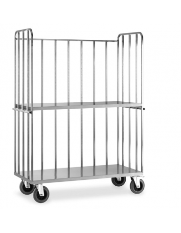 Carrello Roll container in acciaio inox - 3 sponde + ripiano intermedio - portata 400 Kg - cm 145x65x198h