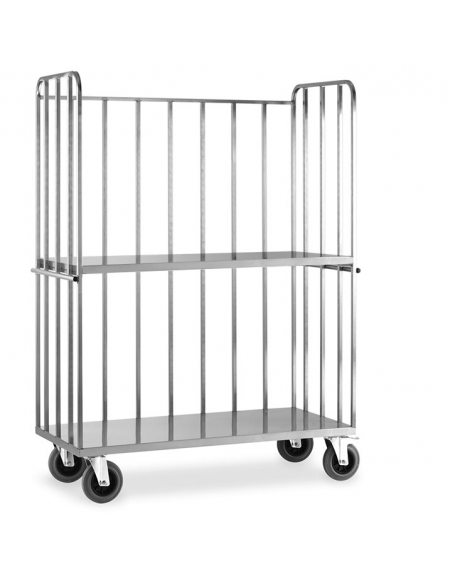 Carrello Roll container in acciaio inox - 3 sponde + ripiano intermedio - portata 400 Kg - cm 145x65x198h