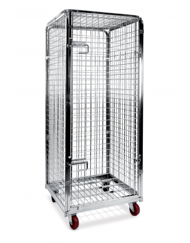 Carrello Roll container antifurto - 4 sponde (1 apribile) e cappello superiore - portata 600 Kg - cm 70x80x180h