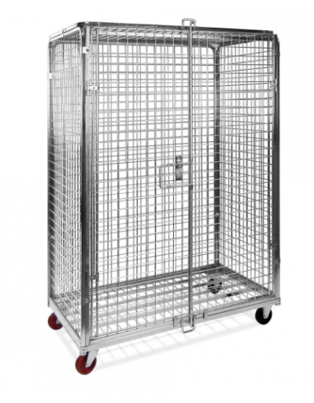 Carrello Roll container antifurto - 4 sponde (1 apribile) e cappello superiore - portata 600 Kg - cm 120x80x180h