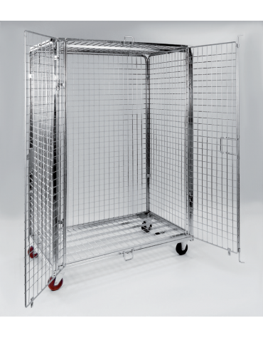 Carrello Roll container antifurto - 4 sponde (1 apribile) e cappello superiore - portata 600 Kg - cm 120x80x180h