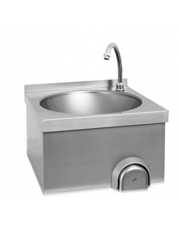 Lavamani a parete in acciaio inox AISI 304, alzatina cm 3h, comando ginocchio - cm 40x40x27h