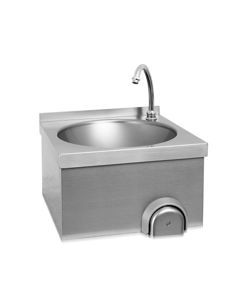 Lavamani a parete in acciaio inox AISI 304, alzatina cm 3h, comando ginocchio - cm 40x40x27h