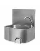 Lavamani semicircolare a parete in acciaio inox AISI 304, alzata cm 30h, comando ginocchio - cm 48x36x52h