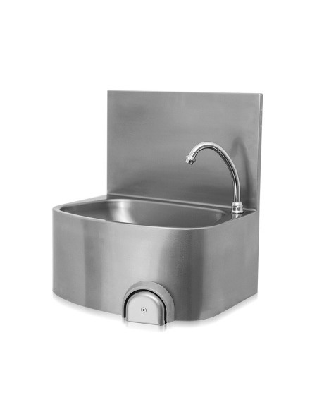 Lavamani semicircolare a parete in acciaio inox AISI 304, alzata cm 30h, comando ginocchio - cm 48x36x52h