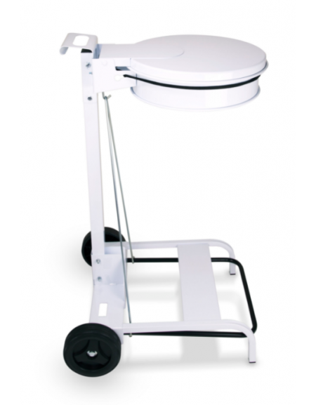 Carrello portasacco in metallo laccato bianco, con apertura a pedale - Capacità 110 Lt - cm Ø41x100h