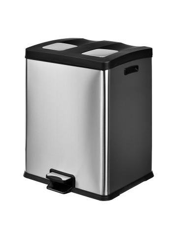 Pattumiera in acciaio inox con apertura a pedale - 2 secchi interni da lt 12 cadauno - cm 41x39x43h