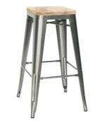 SGABELLO  Struttura in metallo verniciato e vernice trasparente, seduta in legno cm 30x30x76h