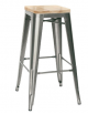 SGABELLO  Struttura in metallo verniciato e vernice trasparente, seduta in legno - cm 30x30x76h