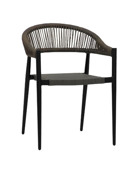 Sedia con struttura in alluminio verniciato, seduta in textilene, schienale in corda - cm 49x45x76h