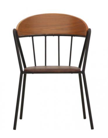 Poltroncina per interni con struttura in metallo verniciato, schienale in legno vari colori e seduta in ecopelle - cm 41x41x79h