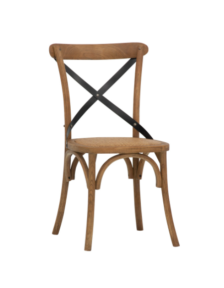 Sedia per interni con struttura in legno e metallo,, seduta in ecopelle o rattan - cm 44x42x87h