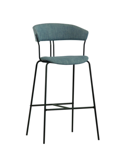 Sgabello con schienale per interni in metallo verniciato, seduta e schienale in tessuto colore a scelta - cm 41x43x111h