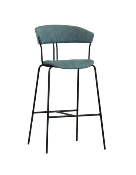 Sgabello per interni, struttura in metallo verniciato, seduta e schienale in tessuto - cm 41x43x111h