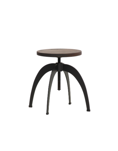 Sgabello per interni, in metallo verniciato, seduta regolabile in legno - cm 33x33x40/57h