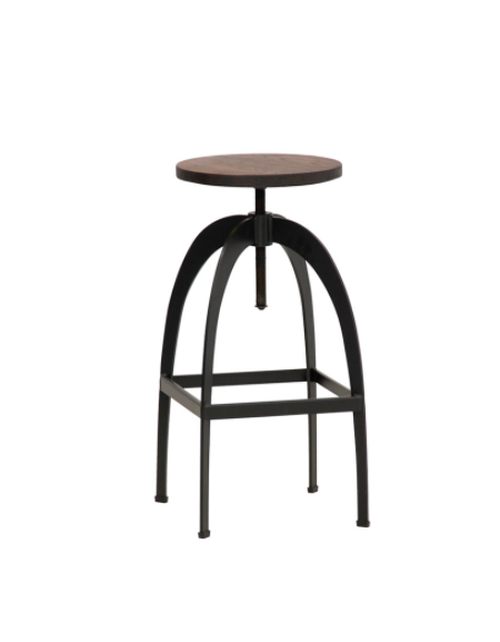Sgabello per interni, in metallo verniciato, seduta regolabile in legno - cm 33x33x66/86h