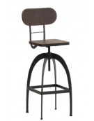 Sgabello per interni, in metallo verniciato, seduta e schienale regolabile in legno - cm 32x32x96/113h