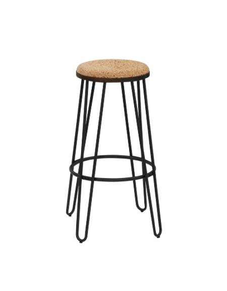 Sgabello per interni, in metallo verniciato, seduta in legno e sughero - cm 33x33x77h