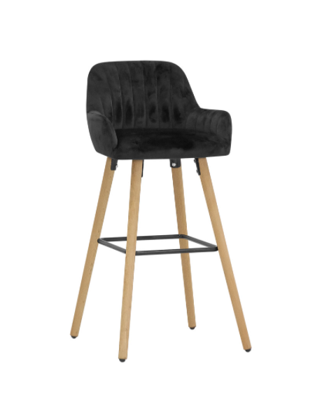 Sgabello per interni, struttura metallo verniciato, gambe in legno, rivestimento in velluto - cm 37x37x97h