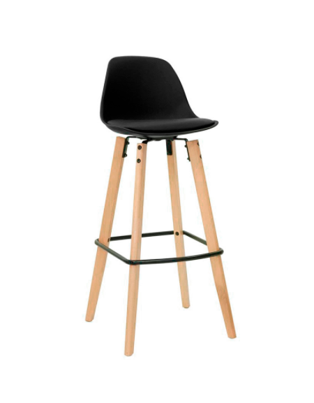 Sgabello per interni in legno e metallo verniciato, scocca polipropilene e cuscino ecopelle colori a scelta - cm 39x33x99h