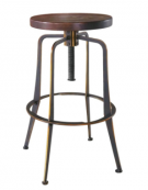 Sgabello per interni, in metallo verniciato, effetto anticato, seduta regolabile in legno - cm 33x33x65/78h