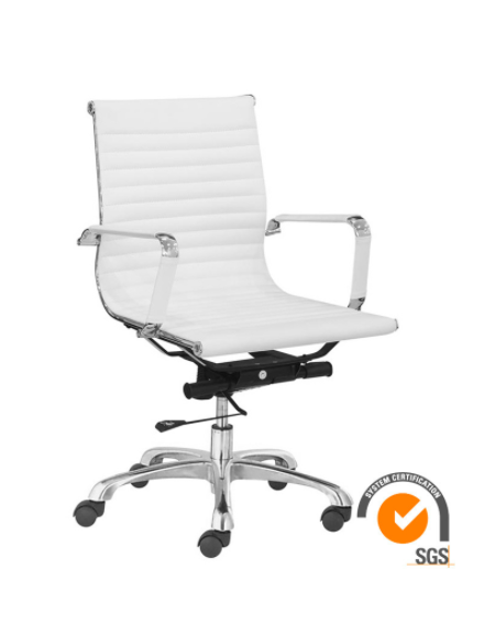 Poltrona per ufficio, struttura in alluminio e acciaio cromato, rivestimento in ecopelle - cm 58x59x89/95h