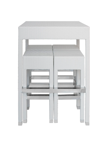 Set tavolo + 4 sgabelli in alluminio, rivestimento polietilene colori a scelta e piano in vetro temperato - cm 77x77x110h